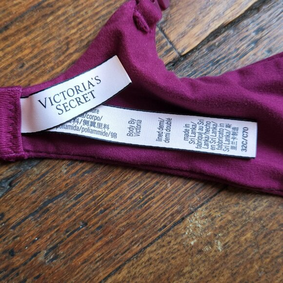NEW 32C VICTORIAS SECRET red wine colored lined demi style bra Crossable straps - Picture 5 of 7